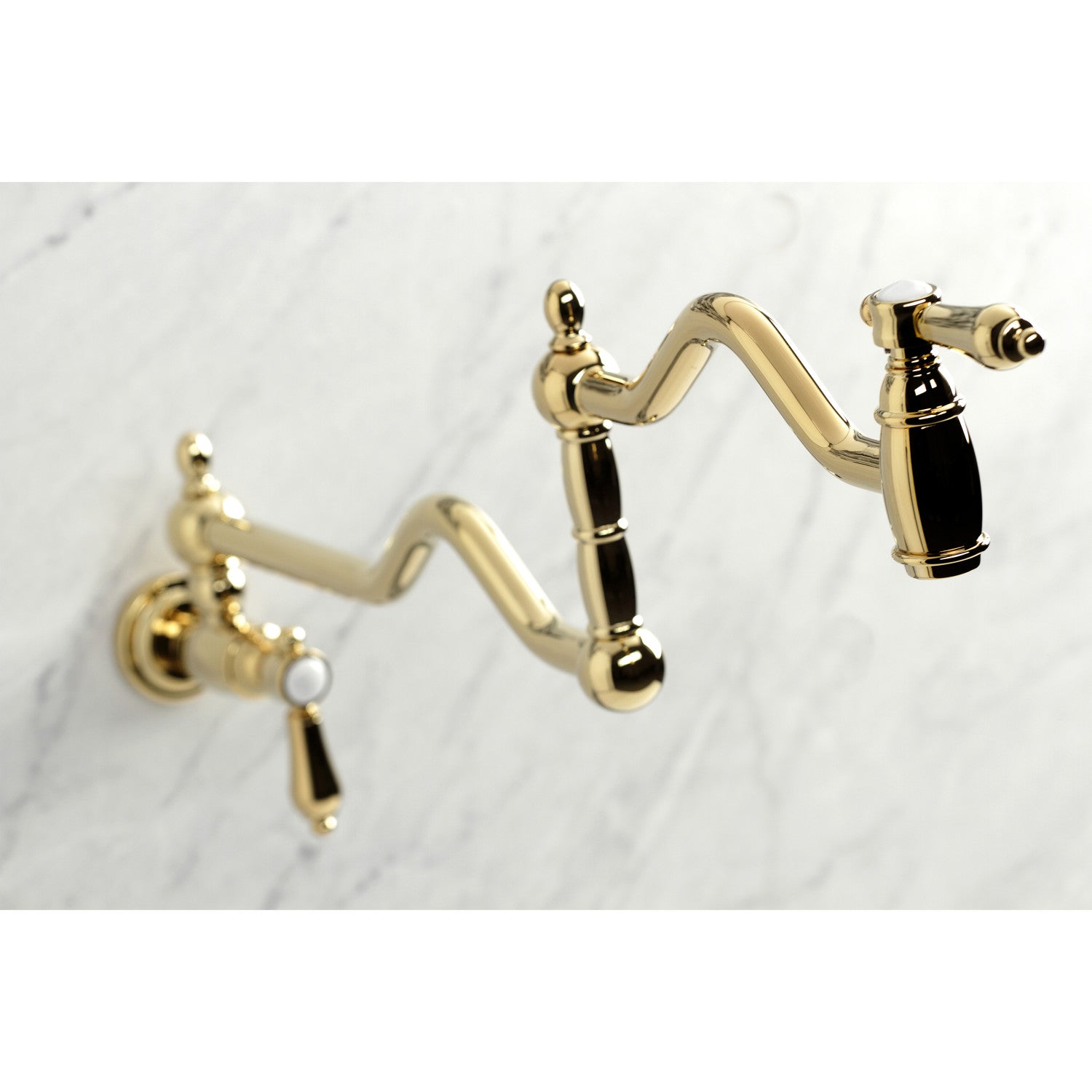 Kingston Heirloom KS2102BAL - Heirloom Two-Handle 1-Hole Wall Mount Pot Filler Faucet, Polished Brass — thumbnail 2